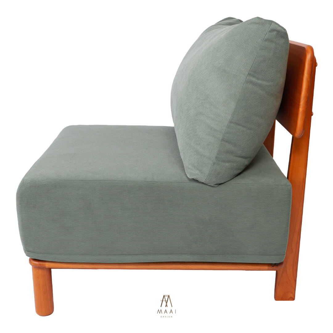 โซฟา 1 ที่นั่งไม้ยางพารา MAAI DESIGN รุ่น KANAKO SOFA เบาะผ้าสีเขียว_1